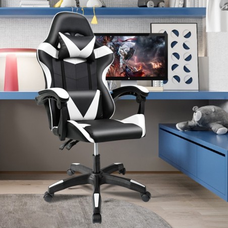 Silla Gaming Ergonómica Reclinable con Cojín Lumbar y Cervical - Altura Ajustable y Reposabrazos Acolchados