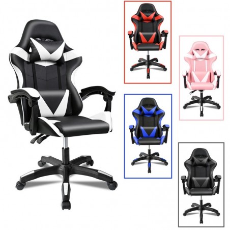 Silla Gaming Ergonómica Reclinable con Cojín Lumbar y Cervical - Altura Ajustable y Reposabrazos Acolchados