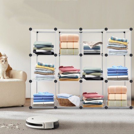 Armario Modular Cubos. Estantería Zapatero plástico Blanco. Librería Moderna. Ahorra Espacio. Salon, baño. 12 Cubos