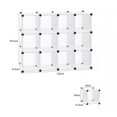 Armario Modular Cubos. Estantería Zapatero plástico Blanco. Librería Moderna. Ahorra Espacio. Salon, baño. 12 Cubos