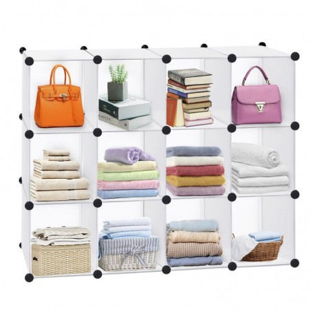 Armario Modular Cubos. Estantería Zapatero plástico Blanco. Librería Moderna. Ahorra Espacio. Salon, baño. 12 Cubos