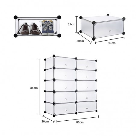 Zapatero Modular con 10 Estantes Cubos - Organizador de Zapatos y Almacenaje 40x17x30 cm por Compartimento