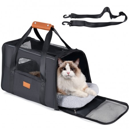 Transportin Perros y Gatos. Bolsa de Transporte Viaje Transpirable Mascotas. Bolso con colchón. Tres Puertas. Bolsa