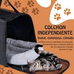 Transportin Perros y Gatos. Bolsa de Transporte Viaje Transpirable Mascotas. Bolso con colchón. Tres Puertas. Bolsa