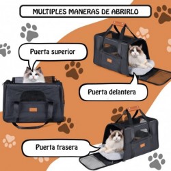 Transportin Perros y Gatos. Bolsa de Transporte Viaje Transpirable Mascotas. Bolso con colchón. Tres Puertas. Bolsa