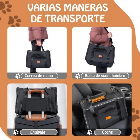 Transportin Perros y Gatos. Bolsa de Transporte Viaje Transpirable Mascotas. Bolso con colchón. Tres Puertas. Bolsa
