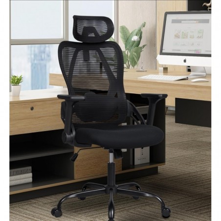 Silla de Oficina Ergonómica con Respaldo Transpirable y Apoyo Lumbar - Reposacabezas Ajustable y Reposabrazos Regulables