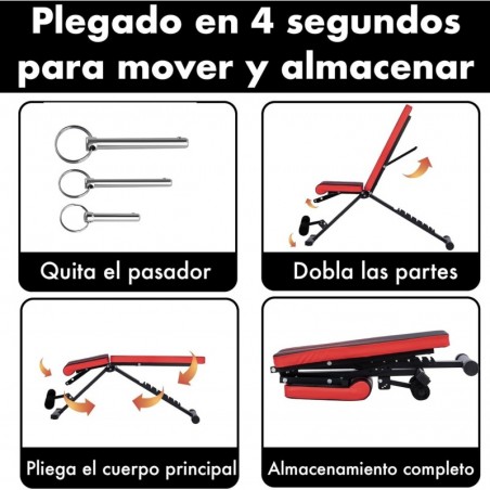 Banco de Ejercicio o Musculación Plegable Ligero Multifunción Para Pesas y Mancuernas Ajustable de Abdominales Gimnasio