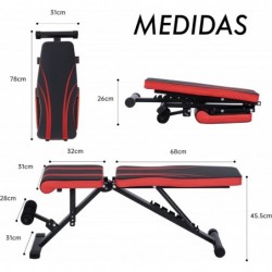 Banco de Ejercicio o Musculación Plegable Ligero Multifunción Para Pesas y Mancuernas Ajustable de Abdominales Gimnasio