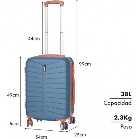 Maleta de Cabina 20" (38L) Semirígida ABS con 4 Ruedas Giratorias 360° - Equipaje de Mano Ligero 55x34x23 cm con Candado TSA