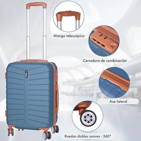 Maleta de Cabina 20" (38L) Semirígida ABS con 4 Ruedas Giratorias 360° - Equipaje de Mano Ligero 55x34x23 cm con Candado TSA