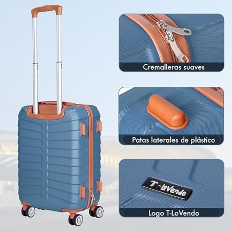 Maleta de Cabina 20" (38L) Semirígida ABS con 4 Ruedas Giratorias 360° - Equipaje de Mano Ligero 55x34x23 cm con Candado TSA