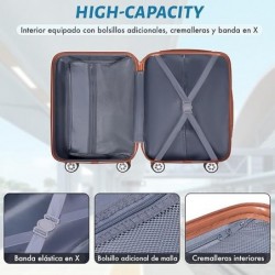 Maleta de Cabina 20" (38L) Semirígida ABS con 4 Ruedas Giratorias 360° - Equipaje de Mano Ligero 55x34x23 cm con Candado TSA