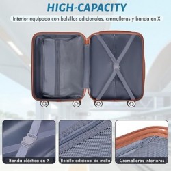 Maleta de Cabina 20" (38L) Semirígida ABS con 4 Ruedas Giratorias 360° - Equipaje de Mano Ligero 55x34x23 cm con Candado TSA