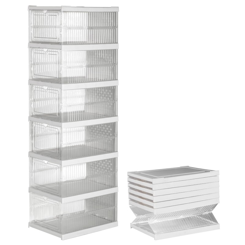 Cajas de almacenamiento plegables y apilables | Zapatero | Organizadores de plástico transparente con puerta abatible