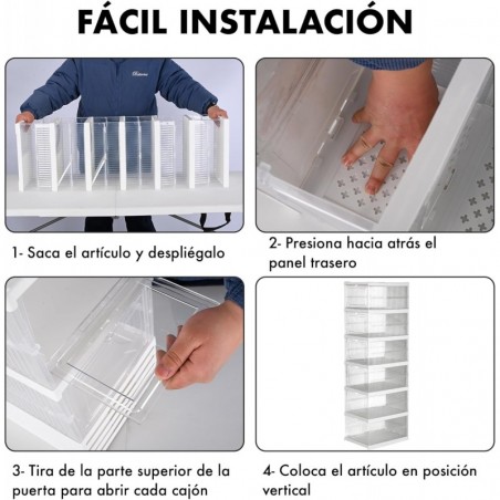 Cajas de Almacenamiento Plegables y Apilables con Puerta Abatible Transparente - Organizadores de Plástico para Zapatos y Hogar
