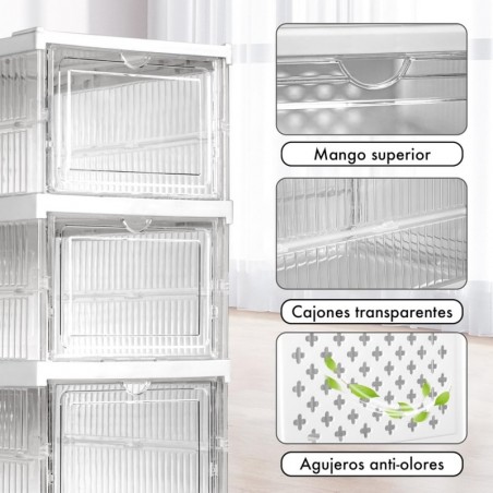 Cajas de Almacenamiento Plegables y Apilables con Puerta Abatible Transparente - Organizadores de Plástico para Zapatos y Hogar
