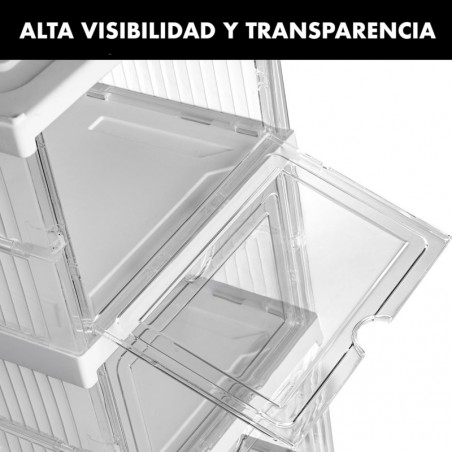 Cajas de Almacenamiento Plegables y Apilables con Puerta Abatible Transparente - Organizadores de Plástico para Zapatos y Hogar