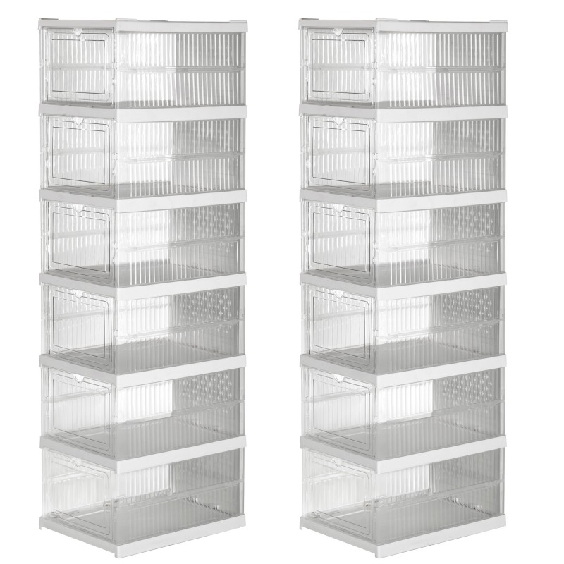 Cajas de Almacenamiento Plegables y Apilables con Puerta Abatible Transparente - Organizadores de Plástico para Zapatos y Hogar