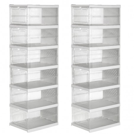 Cajas de Almacenamiento Plegables y Apilables con Puerta Abatible Transparente - Organizadores de Plástico para Zapatos y Hogar