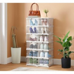 Cajas de Almacenamiento Plegables y Apilables con Puerta Abatible Transparente - Organizadores de Plástico para Zapatos y Hogar