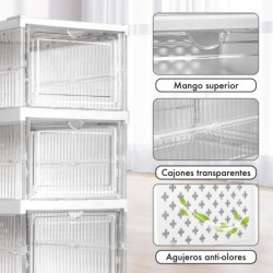 Cajas de Almacenamiento Plegables y Apilables con Puerta Abatible Transparente - Organizadores de Plástico para Zapatos y Hogar