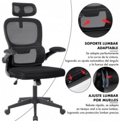 Silla de oficina ergonómica con respaldo de malla transpirable y reposacabezas ajustable | Asiento acolchado, cómodo