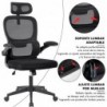 Silla de oficina ergonómica con respaldo de malla transpirable y reposacabezas ajustable | Asiento acolchado, cómodo