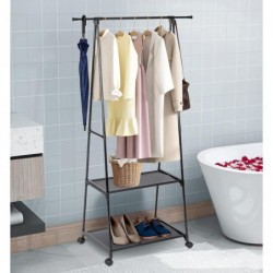 Perchero burro con barra extensible, estantería y zapatero | Organizador de ropa con ruedas y freno Estructura metálica