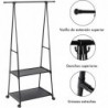 Perchero burro con barra extensible, estantería y zapatero | Organizador de ropa con ruedas y freno Estructura metálica