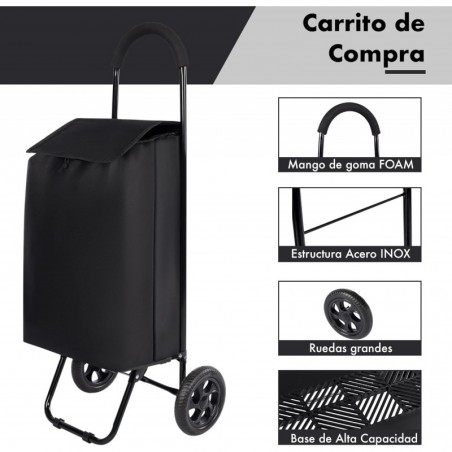 Carro de Compra Plegable 2 Ruedas. Carrito de la Compra Ligero con Bolsa Impermeable. Carga hasta 25kg. Capacidad 35 L