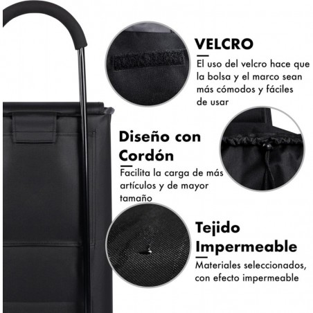 Carro de Compra Plegable 2 Ruedas. Carrito de la Compra Ligero con Bolsa Impermeable. Carga hasta 25kg. Capacidad 35 L