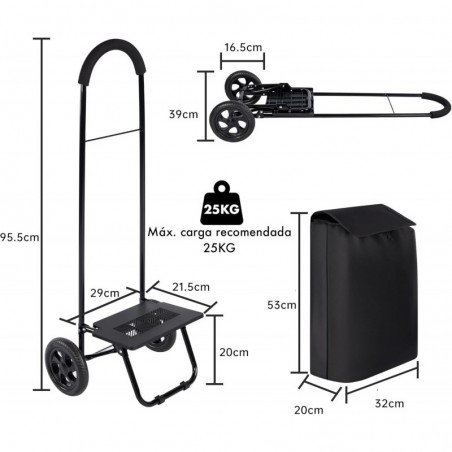 Carro de Compra Plegable 2 Ruedas. Carrito de la Compra Ligero con Bolsa Impermeable. Carga hasta 25kg. Capacidad 35 L