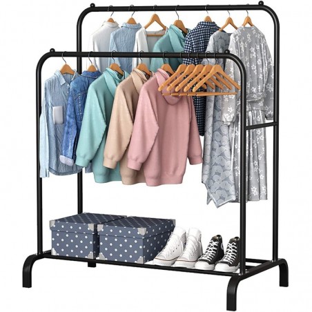 Perchero burro doble de metal con barras para colgar ropa y base inferior para zapatos o cajas | Estructura resistente