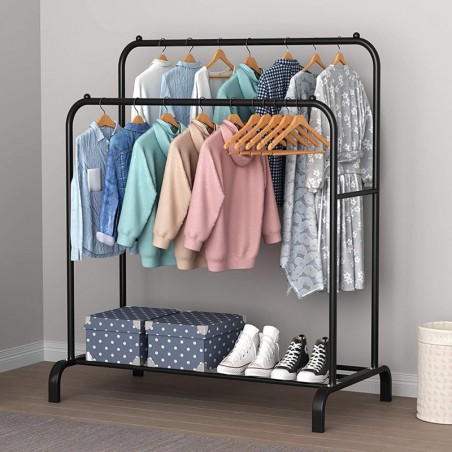 Perchero burro doble de metal con barras para colgar ropa y base inferior para zapatos o cajas | Estructura resistente