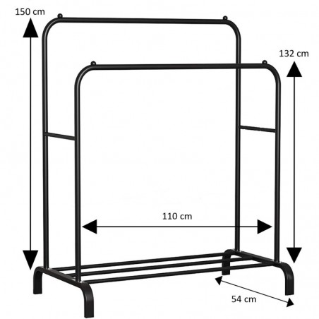 Perchero burro doble de metal con barras para colgar ropa y base inferior para zapatos o cajas | Estructura resistente