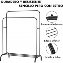 Perchero burro doble de metal con barras para colgar ropa y base inferior para zapatos o cajas | Estructura resistente