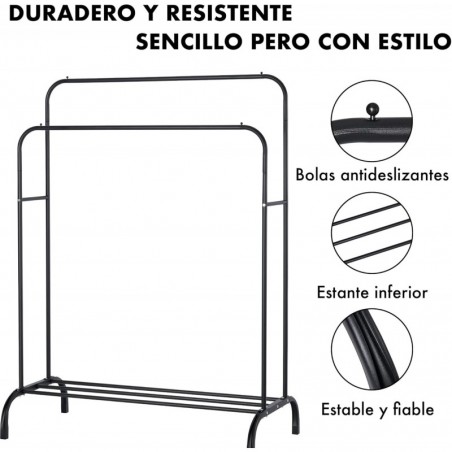 Perchero burro doble de metal con barras para colgar ropa y base inferior para zapatos o cajas | Estructura resistente