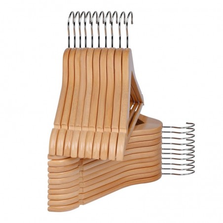 Juego de 20 Perchas de Madera Maciza con Ranuras y Barra Antideslizante para Pantalones - Perchas para Trajes y Camisas
