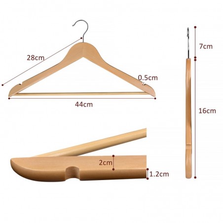 Juego de 20 Perchas de Madera Maciza con Ranuras y Barra Antideslizante para Pantalones - Perchas para Trajes y Camisas