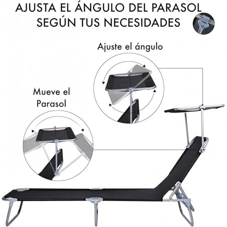2 Tumbonas con Parasol Sillas Plegables Playa Piscina Hamaca Suelo, Tela Textileno, Metal, Dos Unidades, Patio, Visera