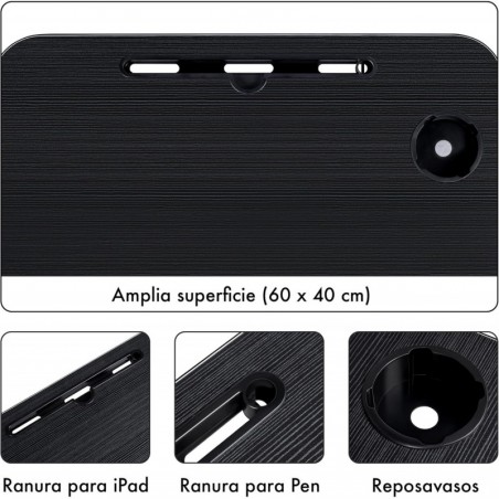 Mesa Plegable Auxiliar Portátil 60x40 cm con Altura Ajustable y Portavasos - Mesita para Cama, Sofá y Ordenador