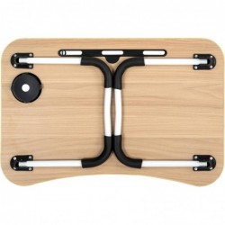 Mesa Plegable Auxiliar Portátil 60x40 cm con Altura Ajustable y Portavasos - Mesita para Cama, Sofá y Ordenador