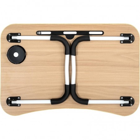 Mesa Plegable Auxiliar Portátil 60x40 cm con Altura Ajustable y Portavasos - Mesita para Cama, Sofá y Ordenador