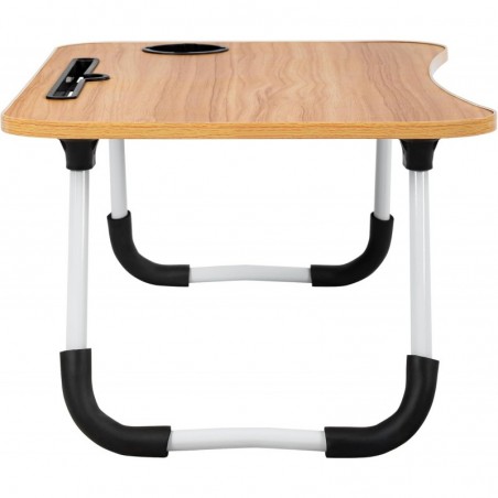 Mesa Plegable Auxiliar Portátil 60x40 cm con Altura Ajustable y Portavasos - Mesita para Cama, Sofá y Ordenador