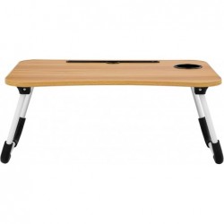 Mesa Plegable Auxiliar Portátil 60x40 cm con Altura Ajustable y Portavasos - Mesita para Cama, Sofá y Ordenador