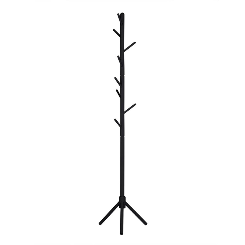 Perchero De Pie Madera de Haya Negro Con 8 Ganchos Estilo Árbol Minimalista | Colgador Ropa Sombreros Bolsos Entrada