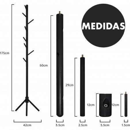 Perchero de Pie de Madera con 8 Ganchos Estilo Árbol - Colgador para Abrigos y Bolsos en Entrada