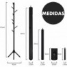 Perchero De Pie Madera de Haya Negro Con 8 Ganchos Estilo Árbol Minimalista | Colgador Ropa Sombreros Bolsos Entrada