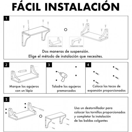 Baldas Pared Madera Natural T-LOVENDO - Juego 3 Estantes Flotantes con Soportes Metálicos
